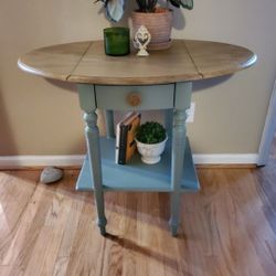 SOLD: Side Table With Drop Leaves In Sage Green 
