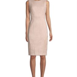 Calvin Klein Faux Suede Fitted Dress Blush Rose size 8
