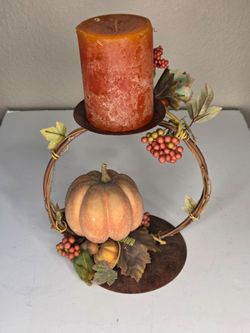VTG Home Interiors Harvest Pumpkin Pillar Candle Holder Autumn Fall Decor