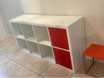 White storage unit.