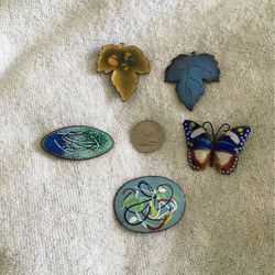 5  Enamel Pins 2 Leaves, 2 Atomic 1 Butterfly