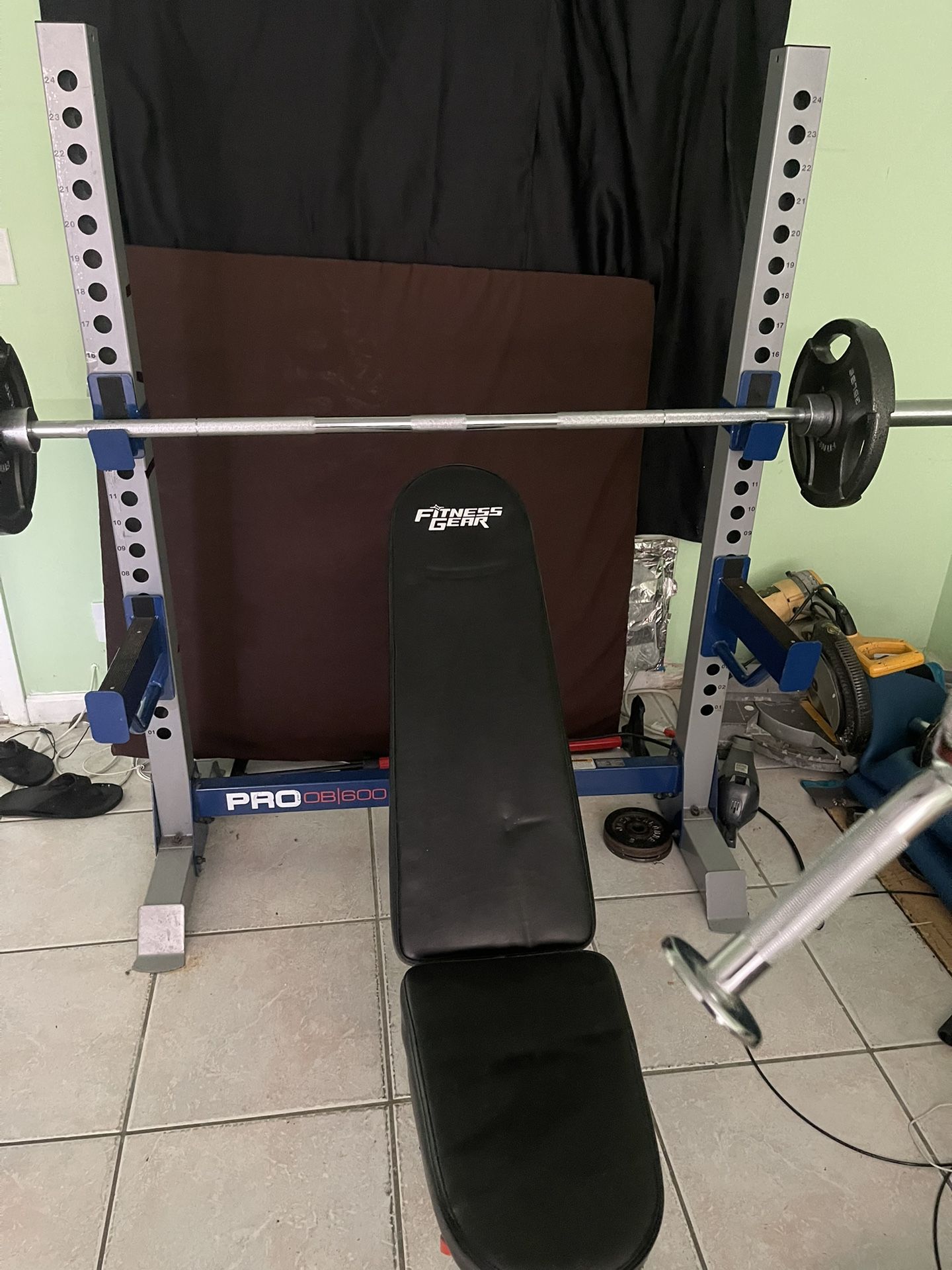 260 pounds Olympic weight Olympic bar Olympic Court curling bar dumbbell rack with 210s two fifteens 220s 225 230s 235 and 240s+ some extras and a sta
