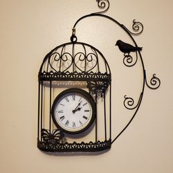 Black Wrought Iron Bird Cage Wall Clock