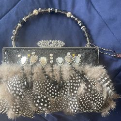YILIN Swarovski Beaded - Black Feather & Sequined Rectangular Evening Bag #9002
