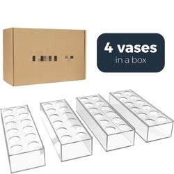 4 Pack 12" Clear Acrylic Flower Vase Rectangular Floral Centerpiece for Dining Table Modern Flower Arrangement for Home Decor or Weddings