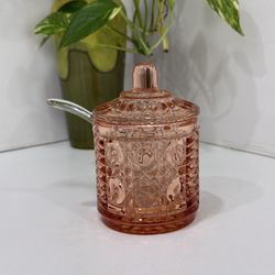 Vintage Windsor Pink Indiana glass Marmalade Jam Jelly Jar With Serving Spoon