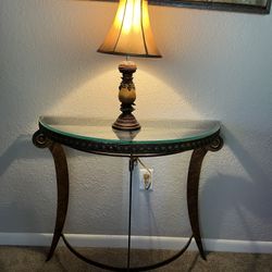 Elegant Glass Console Table + Vintage Lamp Set 