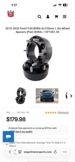 Bora 1.5 inch spacer for ford 2015-2025