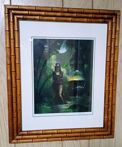 Tiki Art 'THE TIKI GODDESS' by Mike Hoffman Signed Exotica Giclee Print Custom Color-Core Mat Bamboo Frame