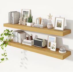 Heimlove Floating Shelves 55.1" W x 10.3" D Oak Set of 2 1.8" thick MDF shelf,wall mounted display & storage,perfect for bedroom,living room,kitchen,o