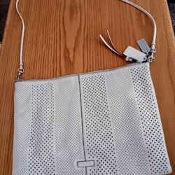 Coach Ivory Off White Perforated Envelope Style Handbag Purse 
