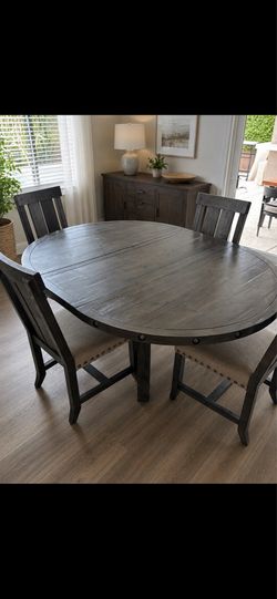 Industrial Oval/Round Dining Table Set – 4 Chairs