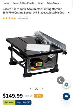 Garvee 8-inch Table Saw,Electric Cutting Machine 3576RPM Cutting Speed, 24T BRAND NEW