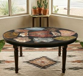 Vintage Oval Agate & Fossil Stone Resin Coffee Table