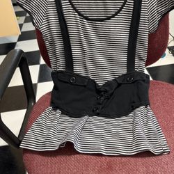 Punk Stripe Top With Attached Black Buttoned Vest