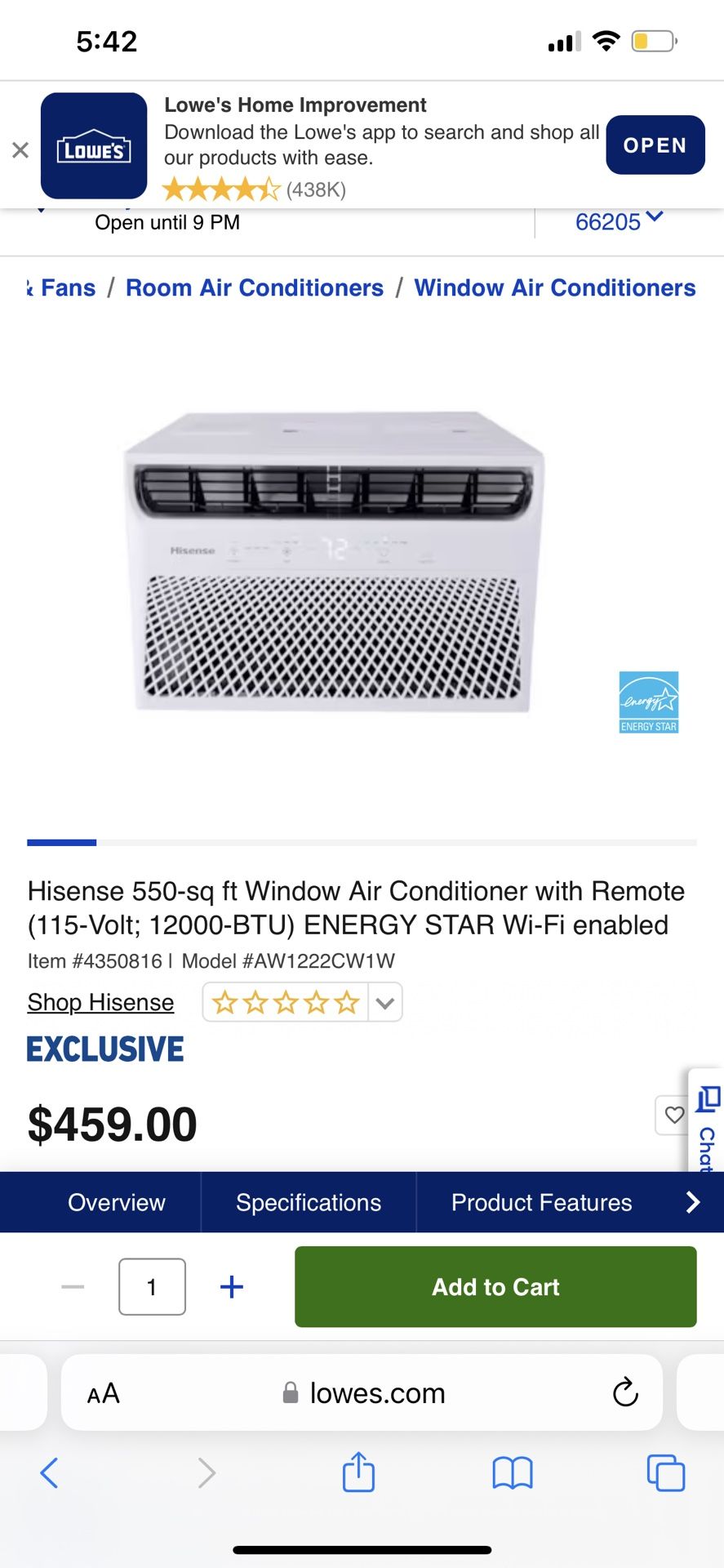 Hisense 12000 BTU Air Conditioner (Window Unit)