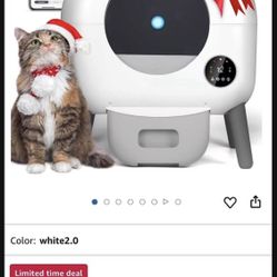 Self Cleaning Litter Box, Automatic Cat Litter Box with APP Control, Multi-Cat Compatible,1 Roll of Garbage Bags and Mat,white2.0X