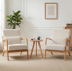 Set of 2 Mid Century Corduroy Beige Chairs