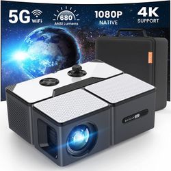 Projector with WiFi and Bluetooth, 5G Mini 1080P/ 4K Support Outdoor Movie Projector, 680 ANSI Ricilar Portable Home Theater Video Projector Compatibl