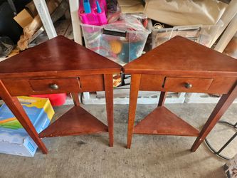 Pair of Wood Corner End Tables with Drawer