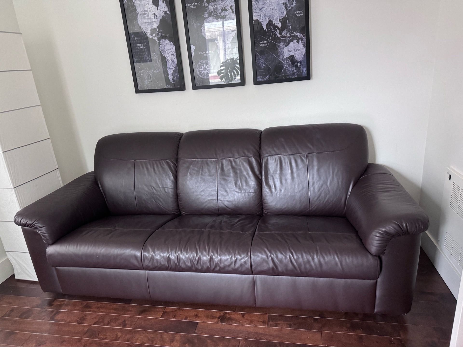Dark Brown Leather Sofa – 3-Seat – Good Condition | Capitol Hill
