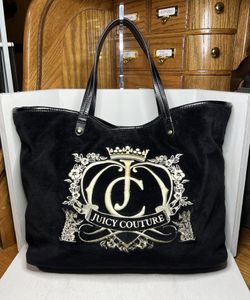 Vintage 2011 Juicy Couture Black Velour Scottie Dog Large Shoulder Bag