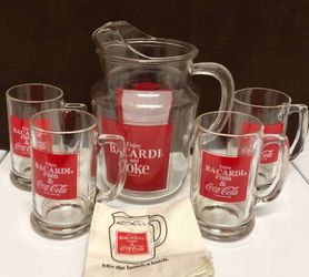 Vintage Bacardi and Coke pitcher/glass set
