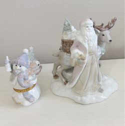 🩵 Beautiful vintage porcelain old world Santa and Snowman set🎄