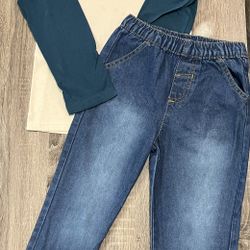 Kids Outfit: Long Sleeve Shirt & Denim Joggers