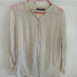 Elegant Zara Basic cream long sleeve blouse with mother of pearl buttons Size L