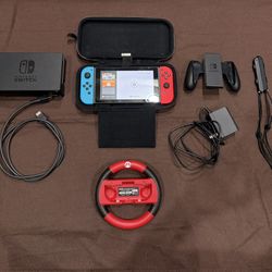 Nintendo Switch Bundle w/ Mario Kart 8 Deluxe + Mario Bros Deluxe + Case & Extras 