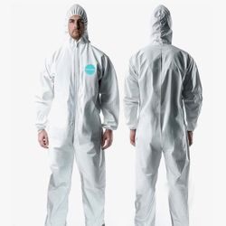 25 Pack Hazmat Suits, Protective Coveralls with Attached Boots size Large
