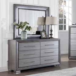 Grey Dresser With LED Mirror Brand New In Box Firm Price $740 Financing Available Check Out My Page For Pricing On The Rest Of The Set