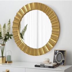 Round Gold Mirrors for Wall Decor 26 Inch, Art Deco Mirror for Bathroom With Geometric Frame, Gold Circle Mirrors Entryway Mirrors for Wall, Modern Wa