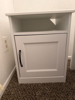 White Nightstand with Open Shelf and Cabinet