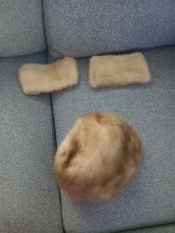 Tan mink Hat with shoulder cuffs