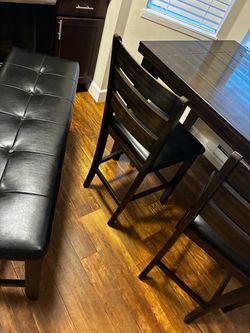 Dark Wood Counter Height Dining Set with Bench