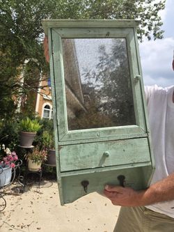 Charming Vintage Style Painted Wall Wood Glass Cabinet