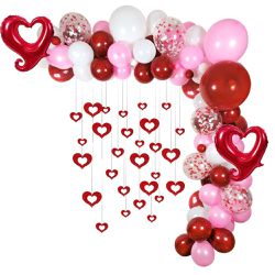 100PCS Valentines Day Red White Pink Balloons Garland Arch Party Decorations, Valentines 18" 10" 5" Latex Balloon Valentines Red Heart Shaped Mylar Ba