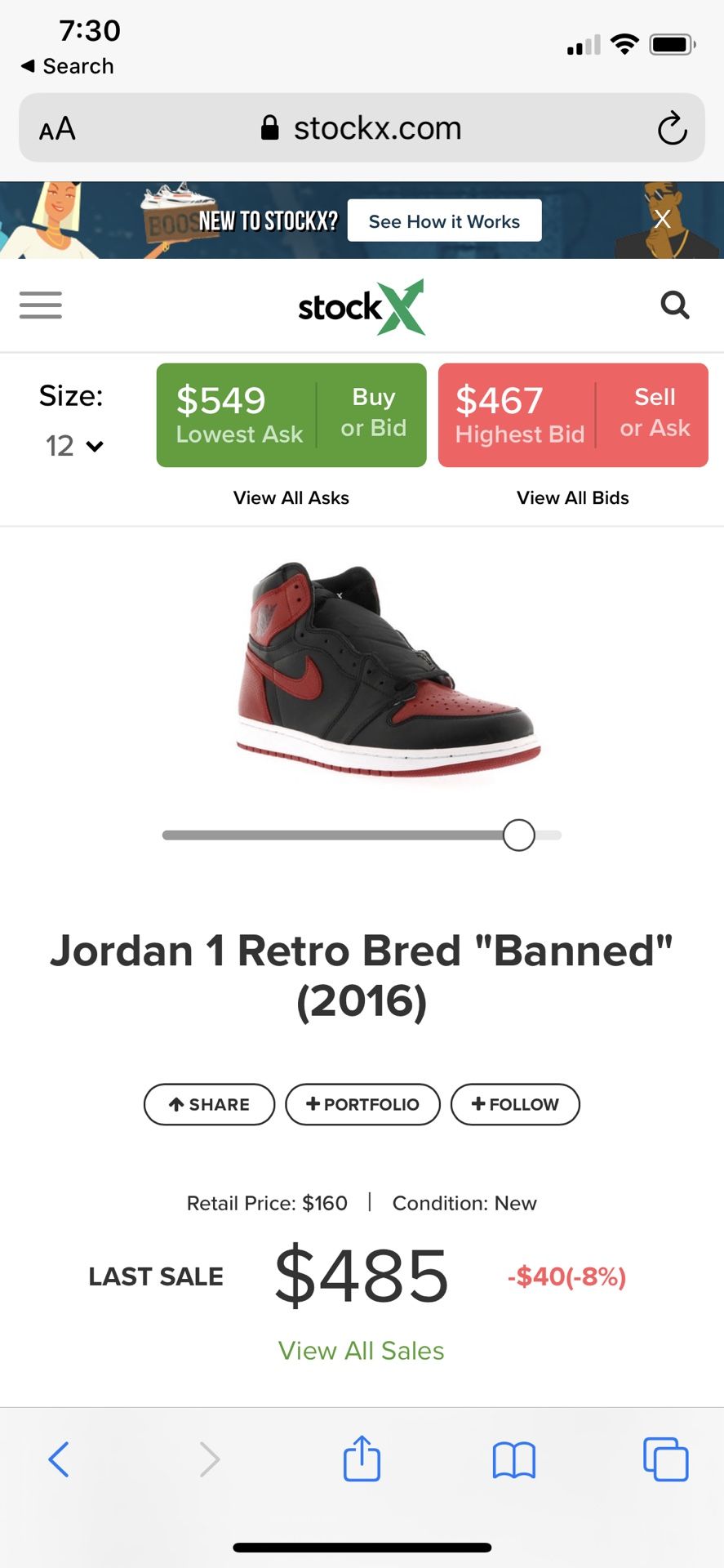 Jordan 1 Banned 2019 release size 12