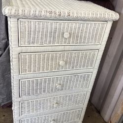 White Wicker 5 Drawer Dresser