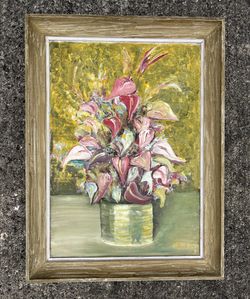 Nice Vintage Still Life Original Oil Painting Signed & Framed On Board 21x28” 