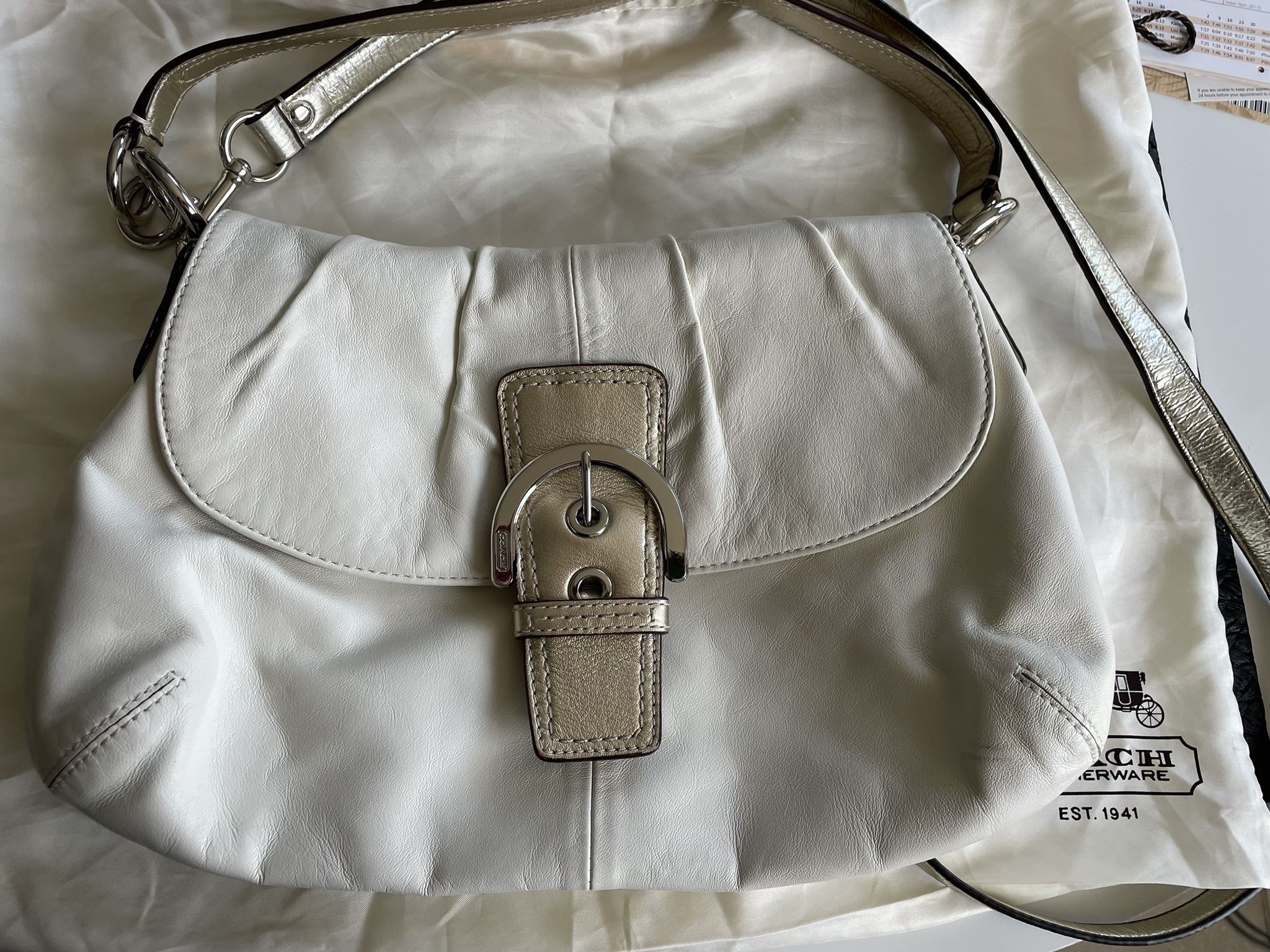 Coach Off White & Gold Purse With Dust Bag