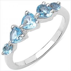 Rhodium Over Sterling Silver AAA Swiss Blue Topaz Heart & Round Wave Ring – 1.25 CTW | Size 7