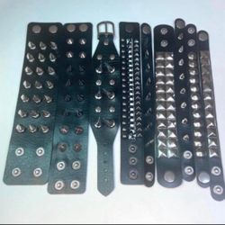 RARE 9 pcs  Spike Studded faux leather bracelets ,  Punk ewelry Lot , Wristbands , emo Gothic  Rivets Cuff Black Wristband Y2k Skater Style Bracelets