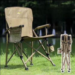 Portable Camping Chair Folding  Outdoor Large Chairs  High Back Padded Thicken  with Armrests Storage Bag Cup Holder Carry Bag