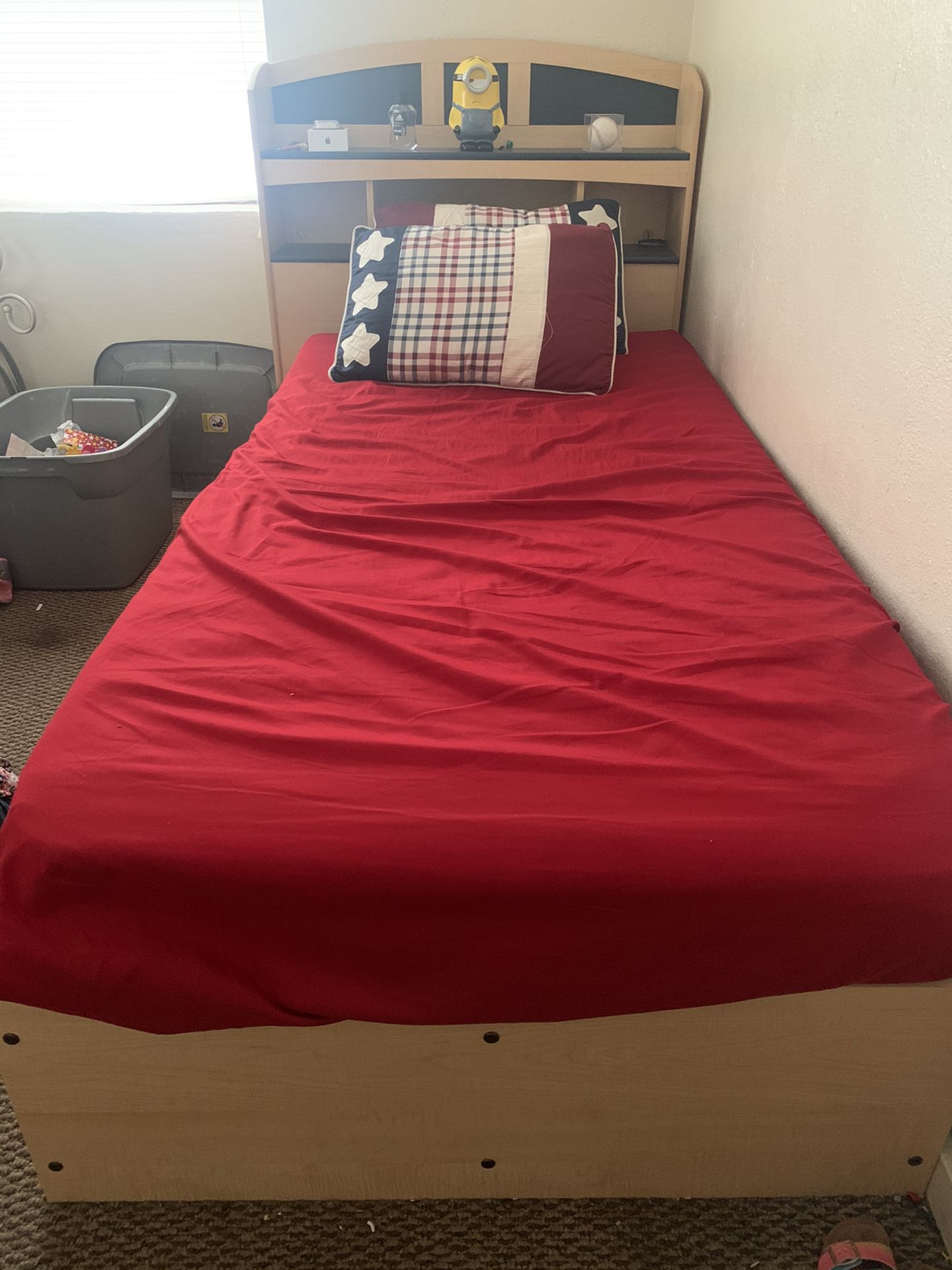 Twin bed with drawers and new mattress