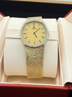 Omega 14k Solid Gold Watch With Factory Diamonds 
