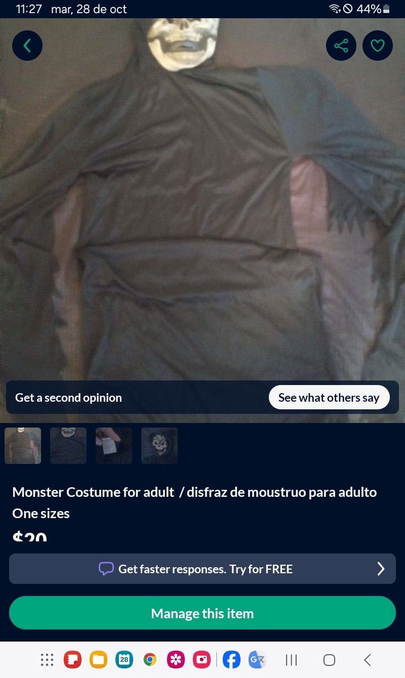 Monster Costume for adult  / disfraz de moustruo para adulto One sizes
