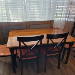Farm House WoodTable, 4 Chairs And Bench